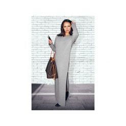 Długa sukienka tuba z rozcięciem. Szare sukienki damskie dzianinowe marki Bien fashion, xs, melanż, z okrągłym kołnierzem, z długim rękawem, długie, maxi. Za 179,00 zł.