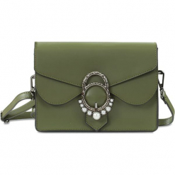 Skórzana torebka "Gina" w kolorze khaki - 21 x 16 x 6,5 cm. Brązowe torebki klasyczne damskie Spécial maroquinerie, z aplikacjami, z materiału, z aplikacjami. W wyprzedaży za 218,95 zł.