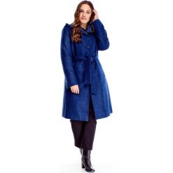Jednorzędowy płaszcz z kapturem granatowy. Niebieskie płaszcze damskie Tagless, plus size, bez wzorów, z wiskozy, plus size. Za 409,00 zł.