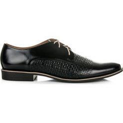 Buty wizytowe męskie: Skórzane czarne eleganckie męskie półbuty