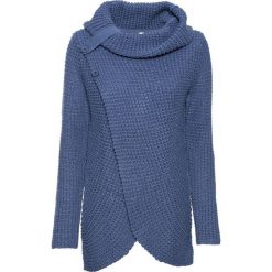 Sweter dzianinowy z guzikami bonprix niebieski. Niebieskie swetry damskie bonprix, bez wzorów, z dzianiny, bez rękawów, bez kaptura. Za 89,99 zł.