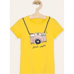Name it - T-shirt dziecięcy 104-110 cm. Białe bluzki dziewczęce Name it, z nadrukiem, z elastanu, z okrągłym kołnierzem, z krótkim rękawem, krótkie, bez kaptura. W wyprzedaży za 49,90 zł.