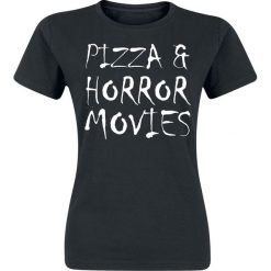 Pizza & Horror Movies Koszulka damska czarny. Czarne bluzki damskie marki Pizza & Horror Movies, xxl, z nadrukiem, z okrągłym kołnierzem. Za 42,90 zł.