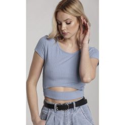 Niebieski T-shirt Aethegale. Niebieskie bluzki damskie Renee, s, bez wzorów, z dzianiny, wakacyjne, z okrągłym kołnierzem, z krótkim rękawem. Za 39,99 zł.