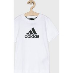 Adidas Performance - T-shirt dziecięcy 110-176 cm. Białe t-shirty chłopięce adidas Performance, z nadrukiem, z bawełny, bez rękawów. Za 69,90 zł.