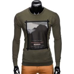 Bluzy męskie: BLUZA MĘSKA BEZ KAPTURA Z NADRUKIEM B805 - KHAKI