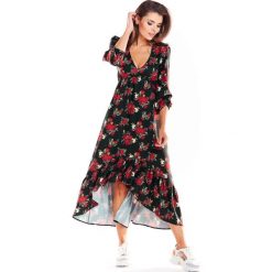 Sukienka maxi z falbanami czarna - m. Czarne sukienki damskie e-margeritka.pl, na lato, xl, bez wzorów, z poliesteru, z falbankami, z krótkim rękawem, krótkie, mini, asymetryczne. Za 168,99 zł.