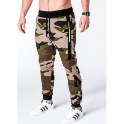 SPODNIE MĘSKIE DRESOWE P636 - ZIELONE/MORO. Zielone spodnie dresowe męskie marki Ombre Clothing, s, moro, z bawełny. Za 39,00 zł.