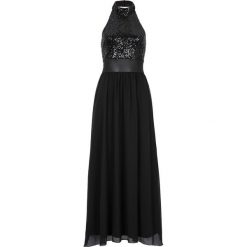 Sukienka z dekoltem halter i cekinami bonprix czarny. Czarne sukienki damskie bonprix, bez wzorów, z elastanu, wizytowe, bez kołnierzyka, bez rękawów, rozkloszowane. Za 219,99 zł.