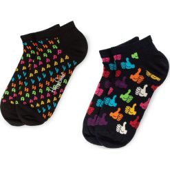 Zestaw 2 par niskich skarpet unisex HAPPY SOCKS - HAP02-9300 Czarny Kolorowy. Czarne skarpetki damskie Happy Socks, bez wzorów, z elastanu. Za 54,90 zł.