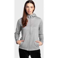 Bluza damska BLD303 - chłodny jasny szary melanż. Szare bluzy damskie marki 4f, bez wzorów, z dzianiny, bez rękawów, z kapturem. Za 139,99 zł.