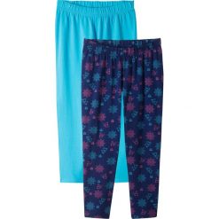 Legginsy 3/4 (2 pary) bonprix kobaltowo-turkusowy. Niebieskie spodnie dziewczęce bonprix, bez wzorów. Za 45,98 zł.