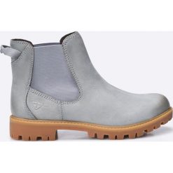 Tamaris - Botki. Szare buty zimowe damskie marki Tamaris, z materiału, z okrągłym noskiem, na obcasie. W wyprzedaży za 179,90 zł.
