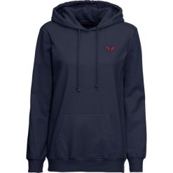 Bluza z kapturem i haftem bonprix ciemnoniebieski. Niebieskie bluzy damskie bonprix, z haftami, bez rękawów, z kapturem. Za 74,99 zł.