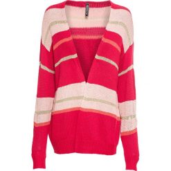 Sweter bez zapięcia bonprix jasnoróżowy cukierkowy - czerwono-złocisto-koralowy. Różowe swetry damskie bonprix, w paski, bez rękawów, bez kaptura. Za 89,99 zł.