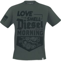 T-shirty męskie z nadrukiem: Diesel Power Gear Smell of Diesel T-Shirt ciemnozielony