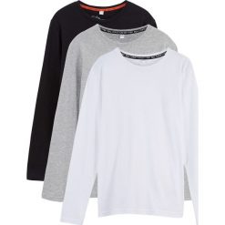 Shirt z długim rękawem (3 szt.) bonprix czarny + jasnoszary melanż + biały. Czarne t-shirty chłopięce bonprix, bez wzorów, z dresówki, z długim rękawem. Za 53,97 zł.