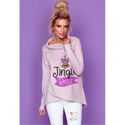 Bluza jingle bells k240. Różowe swetry dziewczęce marki Knitis, z nadrukiem, z bawełny, z kominem. W wyprzedaży za 79,00 zł.