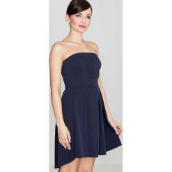Elegancka Granatowa Gorsetowa Sukienka z Dłuższym Tyłem. Niebieskie sukienki damskie Molly.pl, na wesele, s, bez wzorów, eleganckie, bez kołnierzyka, bez rękawów, rozkloszowane. Za 149,90 zł.