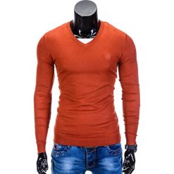 Swetry klasyczne męskie: SWETER MĘSKI E74 – CEGLASTY