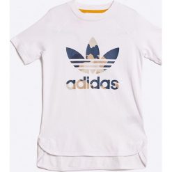 Adidas Originals - T-shirt dziecięcy 110-176 cm. Szare t-shirty męskie z nadrukiem adidas Originals, z bawełny, z okrągłym kołnierzem. W wyprzedaży za 89,90 zł.