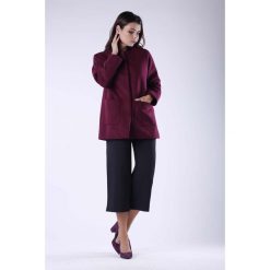 Bordowy Krótki Elegancki Płaszcz bez Kołnierza. Czerwone kurtki damskie Molly.pl, na zimę, s, bez wzorów, eleganckie, krótkie, bez kaptura. Za 218,90 zł.