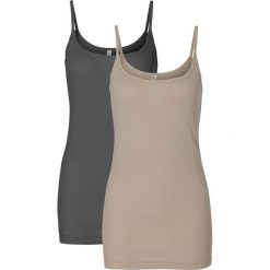Top (2 szt. w opak.) bonprix cielisty + antracytowy. Szare topy damskie bonprix, z bawełny. Za 35,98 zł.