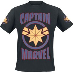 Captain Marvel Logo - Star T-Shirt czarny. Czarne koszulki męskie Captain Marvel, l, z nadrukiem, retro, z okrągłym kołnierzem. Za 99,90 zł.