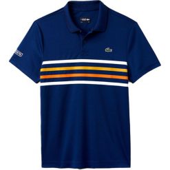 Koszulka polo w kolorze niebieskim ze wzorem. Niebieskie koszulki męskie Lacoste, s, w paski, polo, bez rękawów. W wyprzedaży za 269,95 zł.