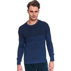 Sweter strukturalny. Niebieskie swetry męskie na zimę, m, z bawełny, z okrągłym kołnierzem. Za 109,99 zł.