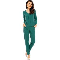 Zielony Wygodny Kombinezon w Stylu Casual z Plisą. Zielone spodnie damskie Molly.pl, na co dzień, s, bez wzorów, z gumy, casualowe, bez kołnierzyka, bez rękawów. Za 127,90 zł.