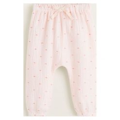 Mango Kids - Spodnie dziecięce Lala 62-80 cm. Różowe spodnie chłopięce Mango Kids, bez wzorów, z bawełny, casualowe. W wyprzedaży za 29,90 zł.