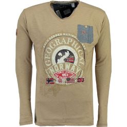 Sweter "Jignac" w kolorze kremowym. Brązowe swetry męskie Geographical Norway Men, s, z nadrukiem, z bawełny, bez kołnierzyka, bez kaptura. W wyprzedaży za 69,95 zł.