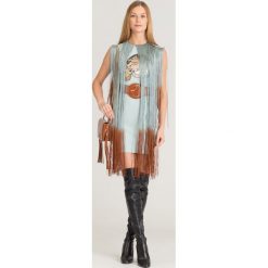SUKIENKA ELISABETTA FRANCHI. Zielone sukienki damskie Elisabetta Franchi, na imprezę, z aplikacjami, z okrągłym kołnierzem, z długim rękawem, długie, mini. Za 1174,50 zł.
