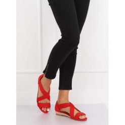 Espadryle czerwone ALEDA. Czerwone espadryle damskie FunKee.pl, w paski, z tkaniny, bez obcasa, na płaskiej podeszwie. Za 63,99 zł.