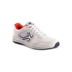 Buty tenisowe TS130 męskie na twardą nawierzchnię. Białe buty sportowe męskie ARTENGO, z poliesteru, bez zapięcia, tenisowe. Za 84,99 zł.