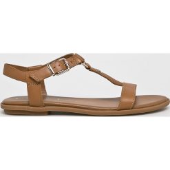 Tommy Hilfiger - Sandały. Brązowe klapki damskie TOMMY HILFIGER, bez wzorów, ze skóry, bez obcasa, na obcasie. W wyprzedaży za 319,90 zł.