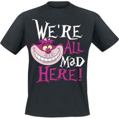Alicja w Krainie Czarów We're All Mad Here! T-Shirt czarny. Czarne koszulki męskie marki Alicja w Krainie Czarów, l, z nadrukiem, klasyczne, z okrągłym kołnierzem. Za 74,90 zł.