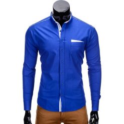 KOSZULA MĘSKA Z DŁUGIM RĘKAWEM K207 - NIEBIESKA. Niebieskie koszule męskie na spinki Ombre Clothing, m, z bawełny, z klasycznym kołnierzykiem, z długim rękawem. Za 69,00 zł.