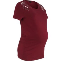 Shirt ciążowy z perełkami bonprix czerwony klonowy. Czerwone koszulki damskie bonprix, bez wzorów, bez kołnierzyka. Za 37,99 zł.