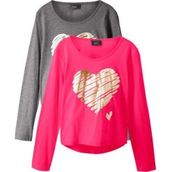 Shirt z długim rękawem (2 szt.) bonprix szary melanż - różowy hibiskus. Szare bluzki dziewczęce bonprix, z nadrukiem, bez kołnierzyka, z długim rękawem, długie, bez kaptura. Za 55,98 zł.