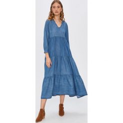 Answear - Sukienka Answear Lab. Niebieskie sukienki damskie ANSWEAR, na co dzień, s, bez wzorów, z jeansu, casualowe, bez kołnierzyka, z długim rękawem, długie, midi, rozkloszowane. Za 299,90 zł.