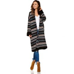 Czarny Ciepły Wzorzysty Sweter Oversize bez Zapięcia. Czarne kardigany damskie marki Molly.pl, uniwersalny, z dzianiny, klasyczne. Za 148,90 zł.