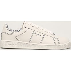 Pepe Jeans - Buty skórzane Brompton Stitching. Białe buty sportowe damskie Pepe Jeans, bez wzorów, z jeansu, sportowe. W wyprzedaży za 219,90 zł.