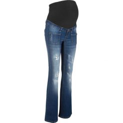 Dżinsy dzwony ciążowe bonprix ciemny denim. Niebieskie jeansy damskie bonprix, z jeansu. Za 129,99 zł.
