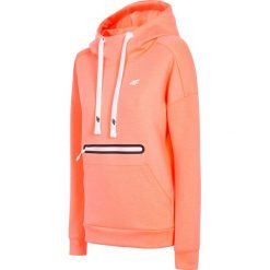 Bluza damska BLD007 - koral neon. Pomarańczowe bluzy damskie 4f, bez wzorów, z bawełny, bez rękawów, z kapturem. Za 169,99 zł.