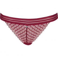 Stringi "Estelle" w kolorze czerwonym. Czerwone stringi damskie marki LASCANA, w koronkowe wzory, z koronki. W wyprzedaży za 36,95 zł.