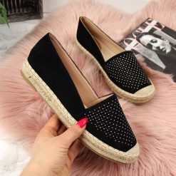 Espadryle damskie z nitami ażurowe czarne S.Barski - czarny. Czarne espadryle damskie S.barski, bez wzorów, bez obcasa. Za 55,00 zł.