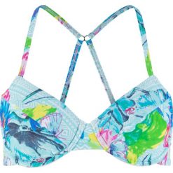 Biustonosz bikini na fiszbinach bonprix turkusowy z nadrukiem. Stroje kąpielowe damskie bonprix. Za 54,99 zł.