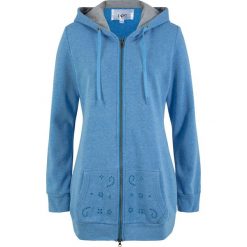 Bluza rozpinana z ażurowym wzorem bonprix niebieski. Niebieskie bluzy damskie bonprix, bez wzorów, bez rękawów, bez kaptura. Za 79,99 zł.